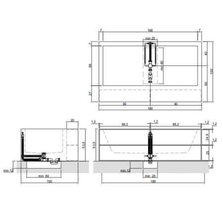 ANTONIO LUPI BIBLIO Ванна отдельностоящая 1800х1000х535 мм, с открытыми нишами, с регулируемыми ножками и нажимным донным клапаном, Corian, цвет белый 