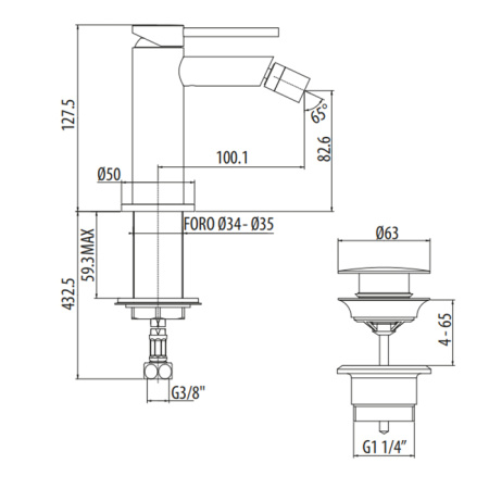 GATTONI CIRCLE ONE Смеситель для биде  на 1 отверстие, излив 100 мм, с донным клапаном, цвет хром 