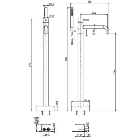 Fima Carlo Frattini Spillo Up Смеситель для ванны, напольный, с ручным душем, цвет: золото 