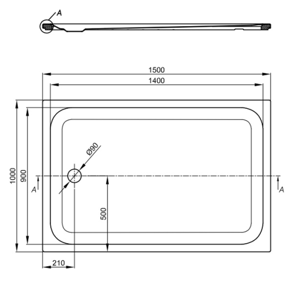 BETTE Душевой поддон 150х100 см, супертонкий 3,5 см, с отв-м слива d=90мм, цвет белый 