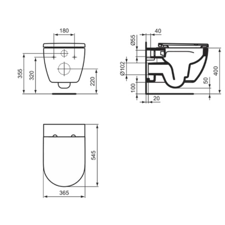 Ideal Standard Ellise Унитаз подвесной 545х365 мм безободковый  с сиденьем и крышкой SoftClose, со скрытым крепежом цвет: белый глянец 