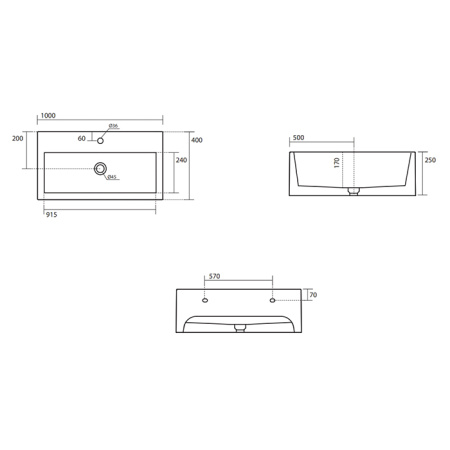 KERASAN KANAAL Раковина подвесная ,с 1 отв под смес, 100х40х25 см, цвет белый глянец 