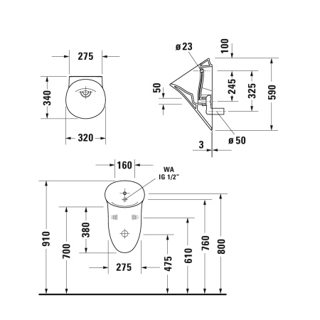 DURAVIT WHITE TULIP Писсуар 320х340 мм., без смывного края, с вытяжкой, подача воды сзади, сток горизонтальный, без "мушки", цвет белый 