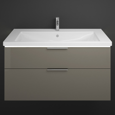 BURGBAD Eqio База подвесная с керам.умыв. 1230х490х665 мм. 2 ящика с ручкой желоб., c 1отв под смес.   цвет серый глянц F2010 с подсв тумбы 