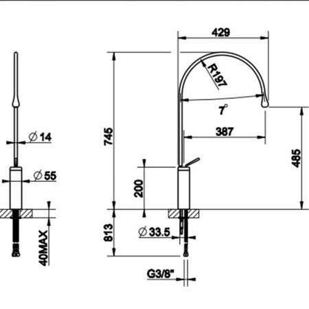 Gessi Goccia Смеситель для раковины на 1 отверстие, высокий, излив 387мм R=197, цвет: белый 