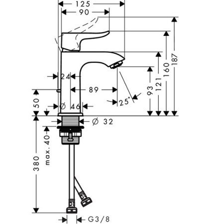 HG Metris Смеситель для раковины с донным клапаном, на 1 отв., излив 89мм, h93мм, цвет: хром 