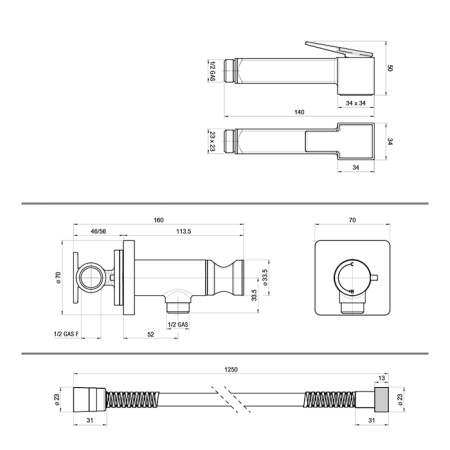 BOSSINI CUBE Гигиенический душ с прогрессивным смесителем, лейка металлическая, шланг металлический, цвет хром 