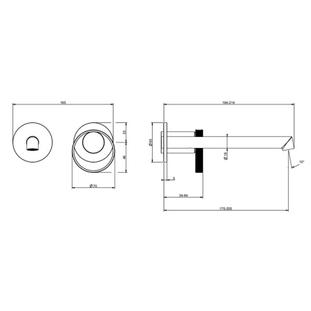 Gessi Anello Смеситель настенный, с изливом 194-214 мм, цвет хром (внешняя часть) 