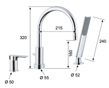 Смеситель для ванны Remer Infinity I07BO, белый матовый 