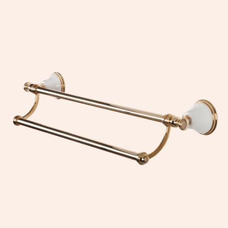 TW Harmony 012, полотенцедержатель двойной 58см, цвет держателя:  белый/золото 