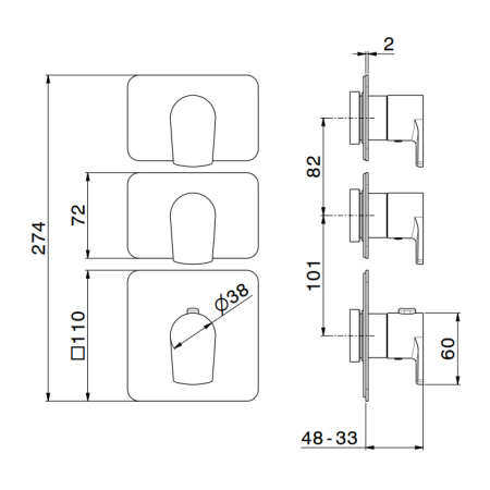 Newform Haka Внешняя часть термостатического смесителя на 2 источника с отдельными ручками запорного вентиля, цвет: PVD brushed gold 
