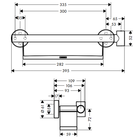 HG Comfort Поручень 335мм, с полочкой + держатель для душа, цвет: белый/хром 