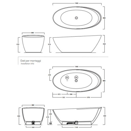 Simas Bohemien Ванна свободностоящая из Crystal Tech 190*88*66 см со сливной арматурой (продается только с учетом упаковки) 