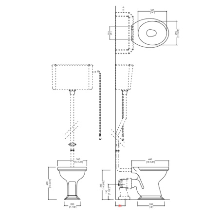 Devon Oxford Бачок высокий подвесной, без механизма слива и патрубка, цвет: белый 
