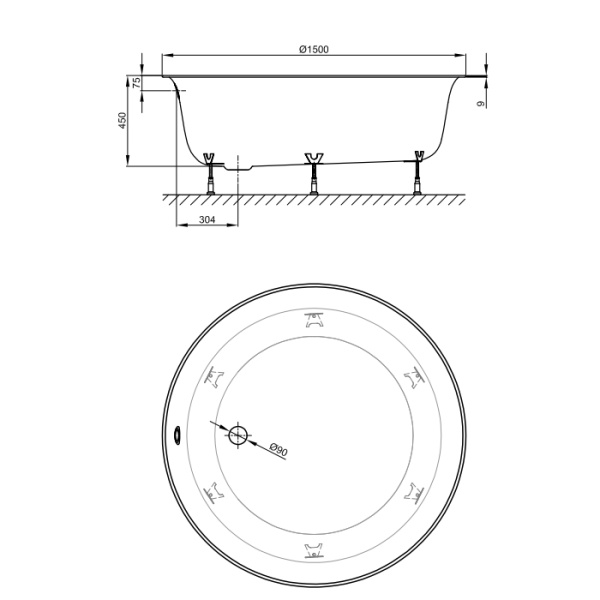 BETTE Слив-перелив Bette Rotaplex R5,удлиненный, диаметр 90мм, цвет хром (Cо склада продаем только с ваннами EVE!) 