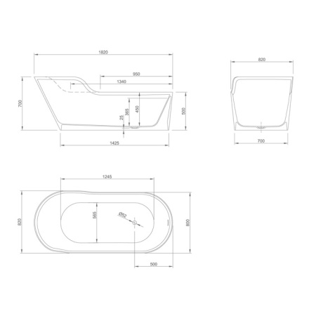 KNIEF Glow Ванна отдельностоящая ассимметричная левая  182х82х70/50см  со сливом, цвет белый матовый 