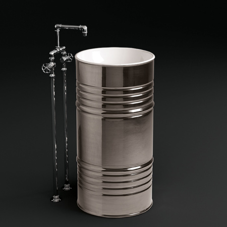 Kerasan Artwork Раковина свободностоящая "BARREL" d 45,H 90 см, без отв под смеситель,  слив в стену, цвет: Bianco-platino 