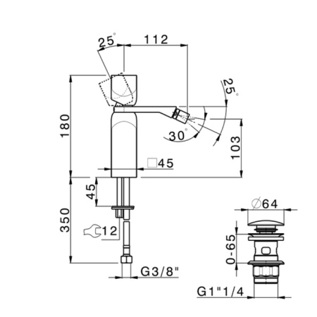CISAL HI-RISE Смеситель для биде на 1 отверстие, однорычажный, в комплекте с донным клапаном, цвет хром 