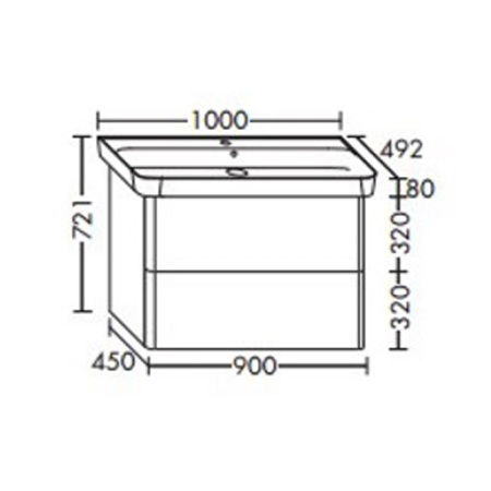 Burgbad Iveo База подвесная с керамическим умывальником с 1 отв под смес. 1000х492х721 мм.2 выдв ящика, сифон в компл. F2833 белый глянц. 