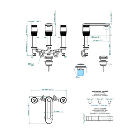 THG CORVAIR Смеситель для раковины на 3 отверстия, для установки на мраморную столешницу, с донным клапаном, цвет Blush PVD 