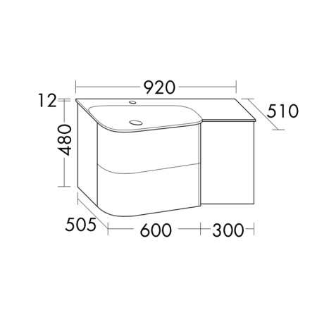 BurgBad Badu База подвесная с  умыв. из минер литья 920х510х492 мм, левое расположение (раковина слева) столешница, 2 ящика,1 дверка 