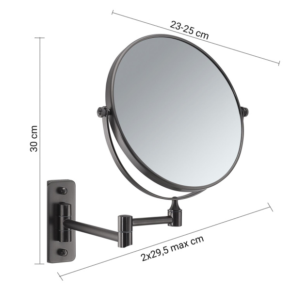 Gedy Gaia, настенное круглое поворотное косметическое зеркало (3x) со складным механизмом, цвет оружейная сталь 
