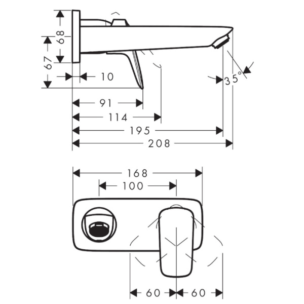 HG Logis Смеситель для раковины, однорычажный, настенный, излив 195 см, СМ, цвет матовый черный 