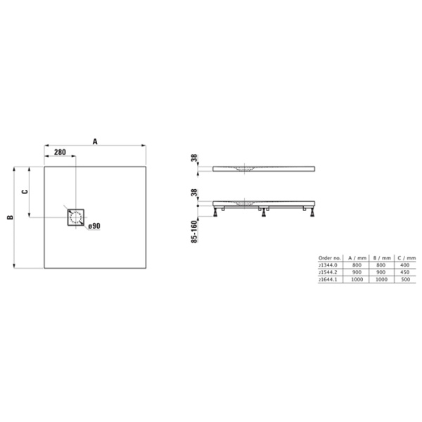 Laufen Solutions душевой поддон 1000x1000 мм, ультратонкий, квадратный, материал Marbond®, цвет белый матовый 