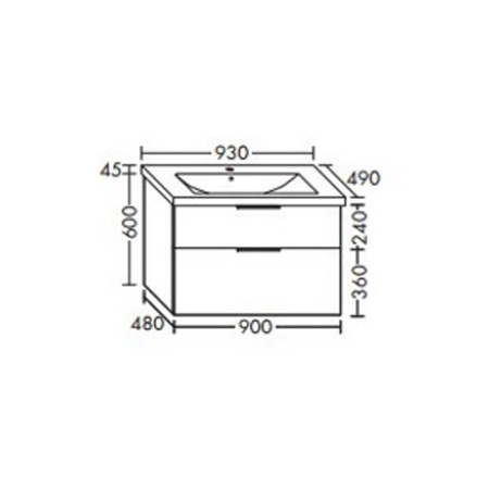BURGBAD Eqio База подвесная с керамическим умывальником 930х490х645 мм. 2 ящика с ручкой хром G0146., c 1 отв под смес.   цвет белый глянц F2009 