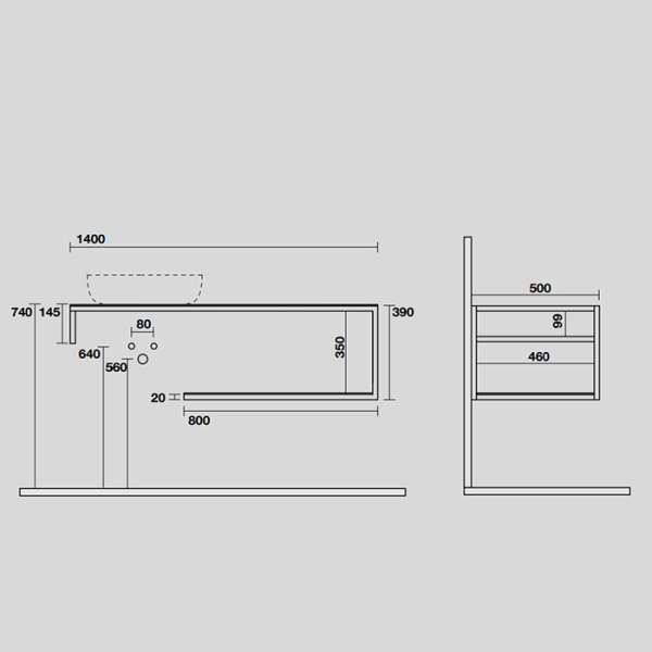KERASAN LOUISE Структура металлическая подвесная 140 см, нерж сталь, с полкой, с отв под раковину,с полотенцедерж,  цвет белый матовый 