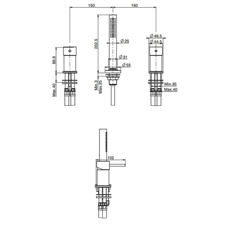 Fima Carlo Frattini Spillo Up Смеситель на борт ванны, на 3 отв., с ручным душем, цвет: золото 