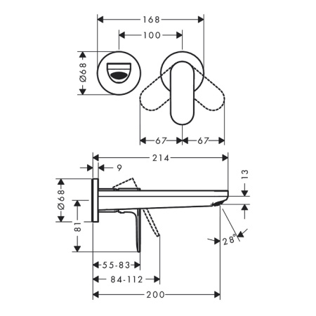 HG Скрытая часть встраиваемого смесителя для раковины на 2 отверстия (последние 10шт продаем с внешними частями с нашего склада!) 