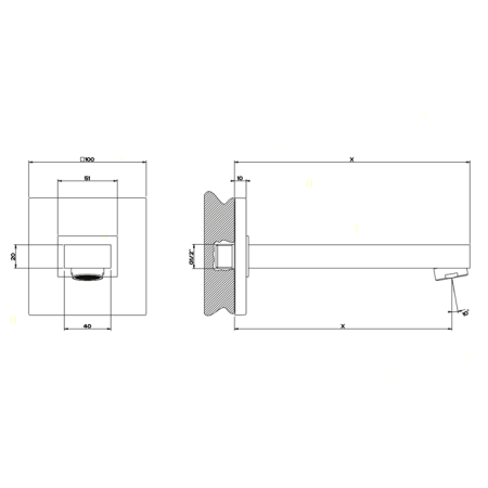 Gessi Rettangolo Настенный излив для ванны, для монтажа с удаленным управлением (не входит в комплект), индивидуальная длина, цвет: хром 