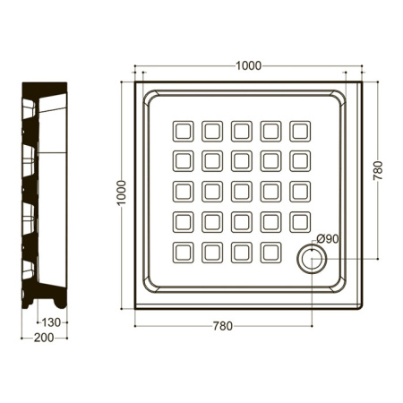 KERASAN Retro поддон угловой квадратный 100х100см, диаметр слива 90, цвет белый 