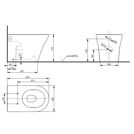 TOTO MH Унитаз приставной, 390x624x410мм, безободковый, без сиденья(подходит: VC10047NN, VC10162), Tornado Flush, CeFiONtect, цвет: белый 