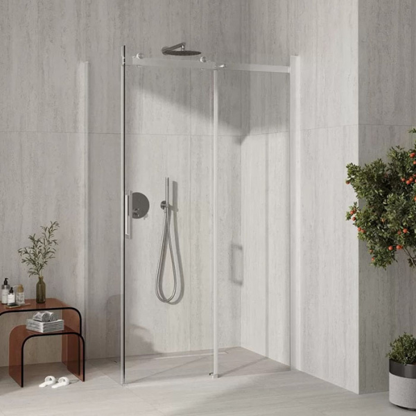 KERAMA MARAZZI Душевая дверь CRISTALLO, раздвижная с функцией soft close, 120х210, брашированный никель 