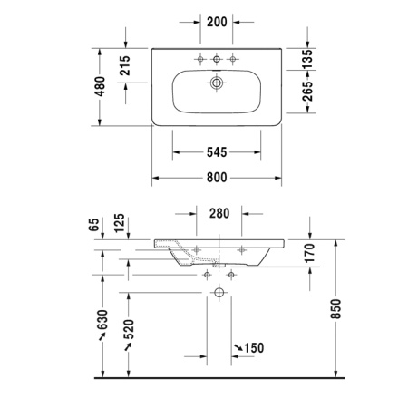 Duravit DuraStyle Раковина  для мебели,с перел., с 1 отв. под смес., 800x480мм, Цвет: Белый 