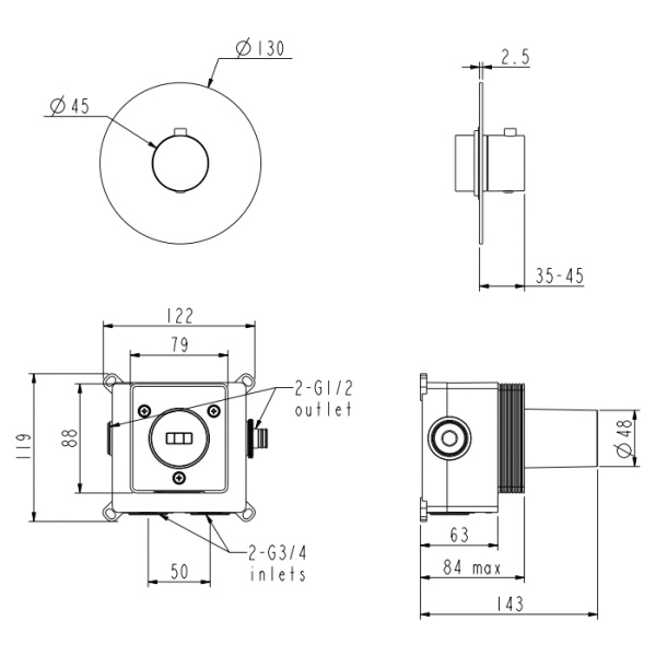 NEMO NM-2360CR Термостатический смеситель для душа CHROME PLATED 
