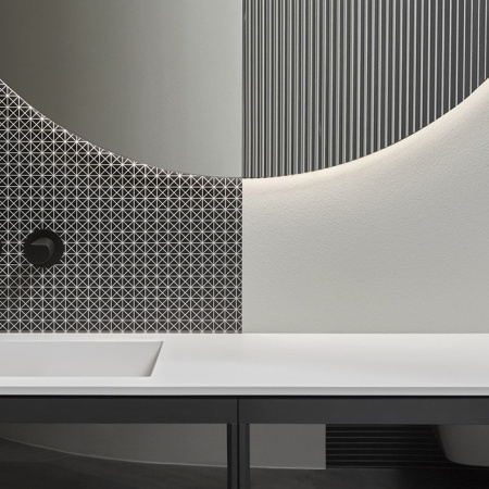 ANTONIO LUPI BEMADE Тумба под раковину 900х470х500 мм., 1 ящик, внутр подсветка, боковины Skin Cenere, рама черный матов, фронт стекло Argentato fumé 