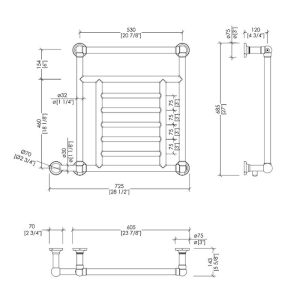 Devon&Devon Jupiter 3 Полотенцесушитель электрический 725x685x143 мм.,  цвет хром 