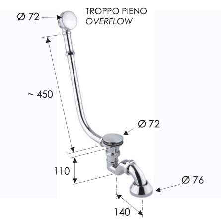 Слив-перелив click-clack для ванны Remer 96LICCVO, состаренная латунь 