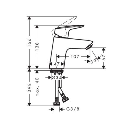 HG Logis Смеситель для раковины 70, однорычажный, без сливного набора, матовый черный (Спеццена из наличия) 