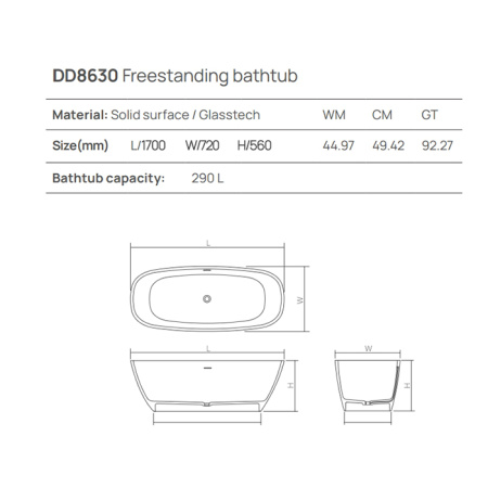 DEA DESIGN Soul Ванна 1700х720хh560 мм отдельностоящая, цвет белый 