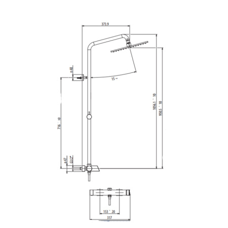 Gattoni Soffio Смеситель для душа, однорычажный, со стойкой , душевой головкой 250мм, с ручной лейкой. высота 1056 мм, цвет хром 