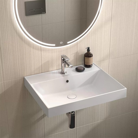 Kerama Marazzi Раковина CUBO подвесная\мебельная 60,5*48,5*18см, с 1 отв.под смеситель, с переливом, белая глянцевая 