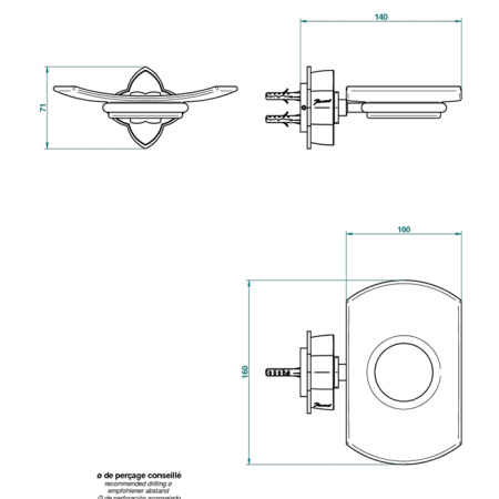 THG PETALE DE CRISTAL CLAIR Мыльница стеклянная, подвесная, цвет хром 