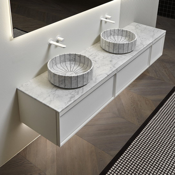 ANTONIO LUPI FONTE Раковина Ø450х150 мм., для установки на столешницу, в комплекте с донным клапаном, мрамор Carrara 