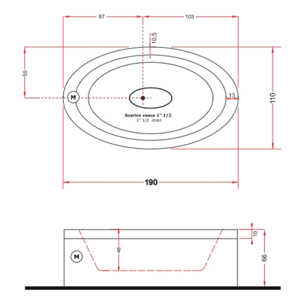 Gruppo Treesse EOS 190 Ванна 190x110xh66 см. без гидромассажа, со сливной колонкой и 2 панелями для свободного размещения , цвет белый 