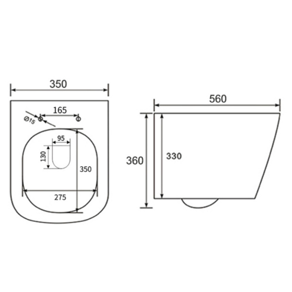 NEMO 817B-3 Подвесной БЕЗОБОДКОВЫЙ унитаз 560*360*350, c сиденьем Soft close, цвет-белый 