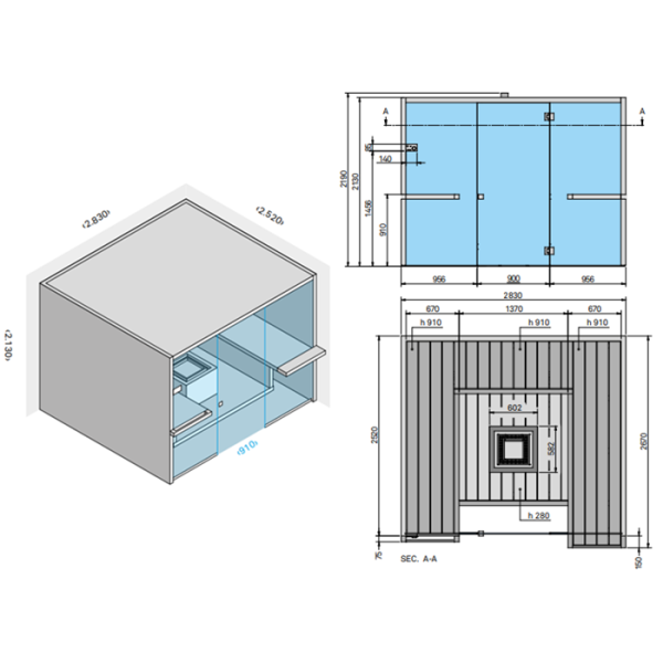 Effegibi Air 120 Био-Сауна 283x252xh213см, отделка: осина натуральная 